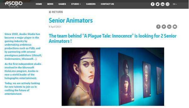 《瘟疫传说:无罪》续作? 开发商Asobo正开发新作